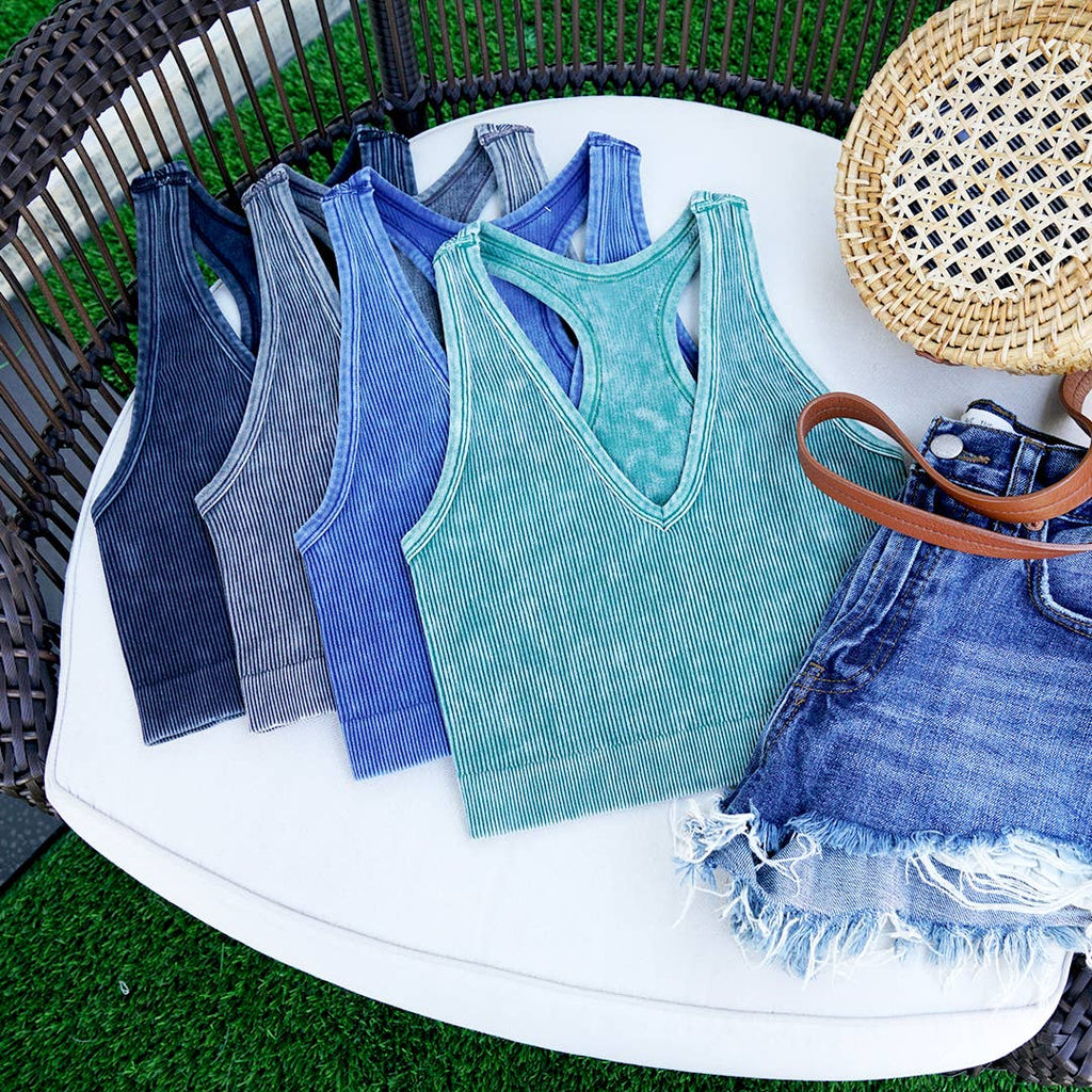 `.42POPS Premium Washed Seamless Rib Crop Tank