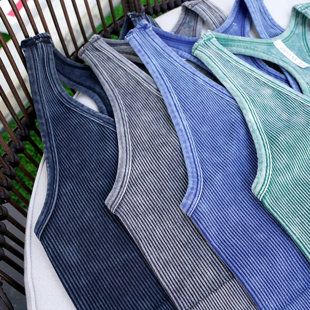 `.42POPS Premium Washed Seamless Rib Crop Tank