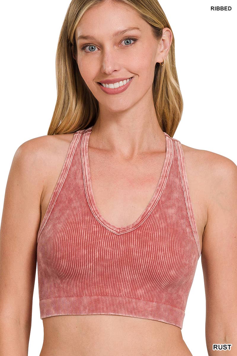 `.42POPS Premium Washed Seamless Rib Crop Tank