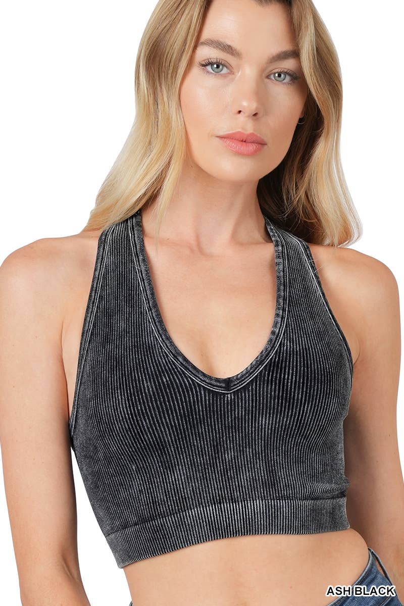 `.42POPS Premium Washed Seamless Rib Crop Tank